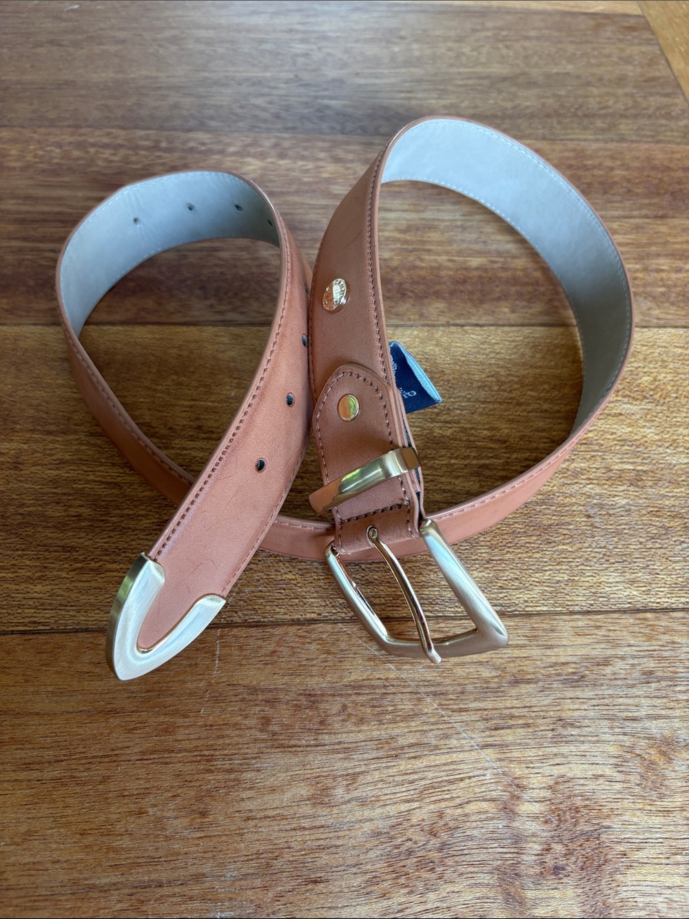 Vince Camuto Tan faux Leather Belt with Gold-Tone Buckle